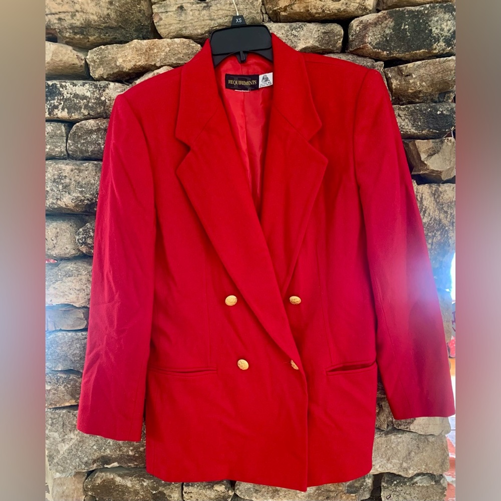 Red 100% wool double breasted blazer suit coat with gold buttons ❤️vintage